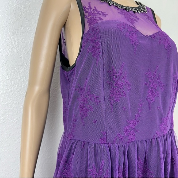 Kensie purple Dress Lace Overlay Fit & Flare Party Whimsigoth Fairy Goth sheer L - Picture 4 of 16